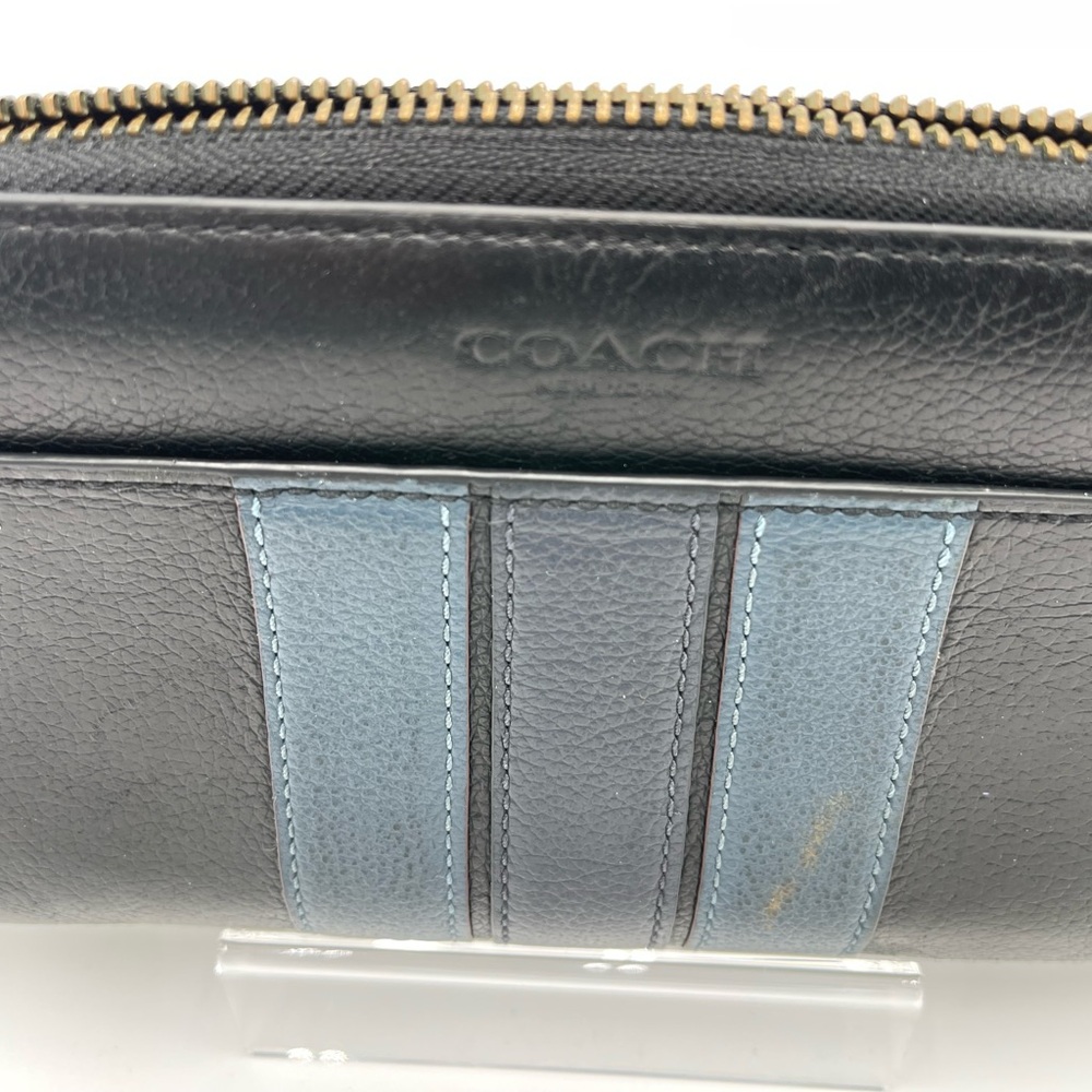 Coach Black and Blue Leather Wallet with Modern Stripes